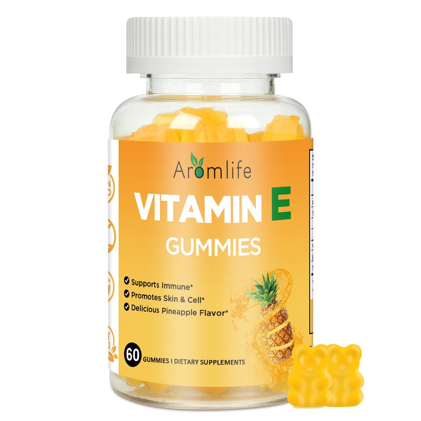 Aromlife Vitamin E 400 IU Gummies – 268 mg per Serving, Pineapple Flavor, 60 Count, Gluten-Free