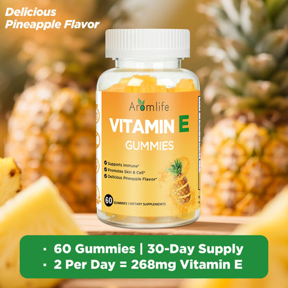 Aromlife Vitamin E 400 IU Gummies – 268 mg per Serving, Pineapple Flavor, 60 Count, Gluten-Free