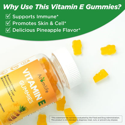 Aromlife Vitamin E 400 IU Gummies – 268 mg per Serving, Pineapple Flavor, 60 Count, Gluten-Free