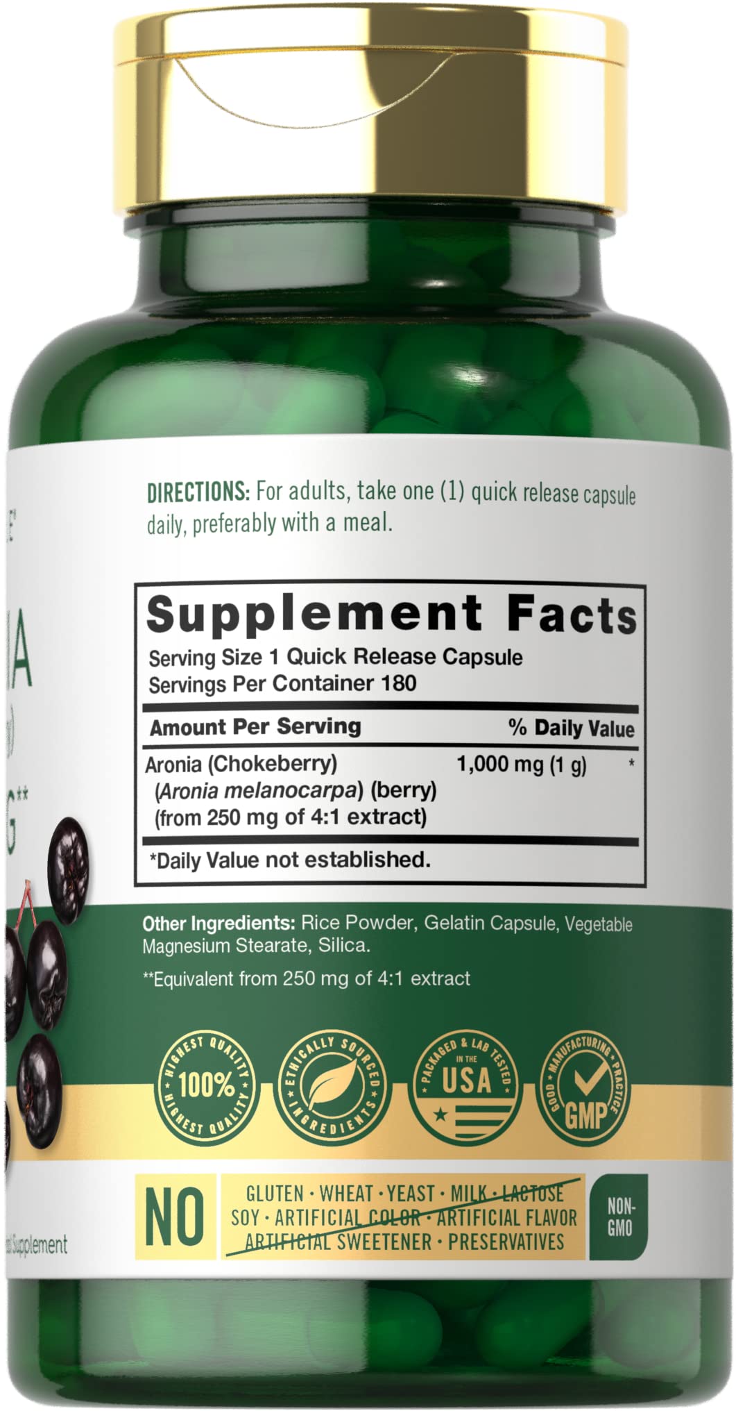 Carlyle Aronia Berry Capsules 1000mg - 180 Count | Non-GMO, Gluten Free