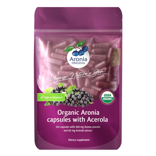 Organic Aronia Berry Capsules (60 Servings) – 10:1 Aronia Extract + 120 mg Acerola Cherry per Serving | Vitamin C & Antioxidants | Black Chokeberry Supplement BritishVita | Premium UK Vitamins & Wellness Supplements