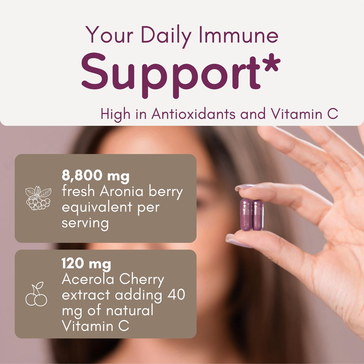 Organic Aronia Berry Capsules (60 Servings) – 10:1 Aronia Extract + 120 mg Acerola Cherry per Serving | Vitamin C & Antioxidants | Black Chokeberry Supplement