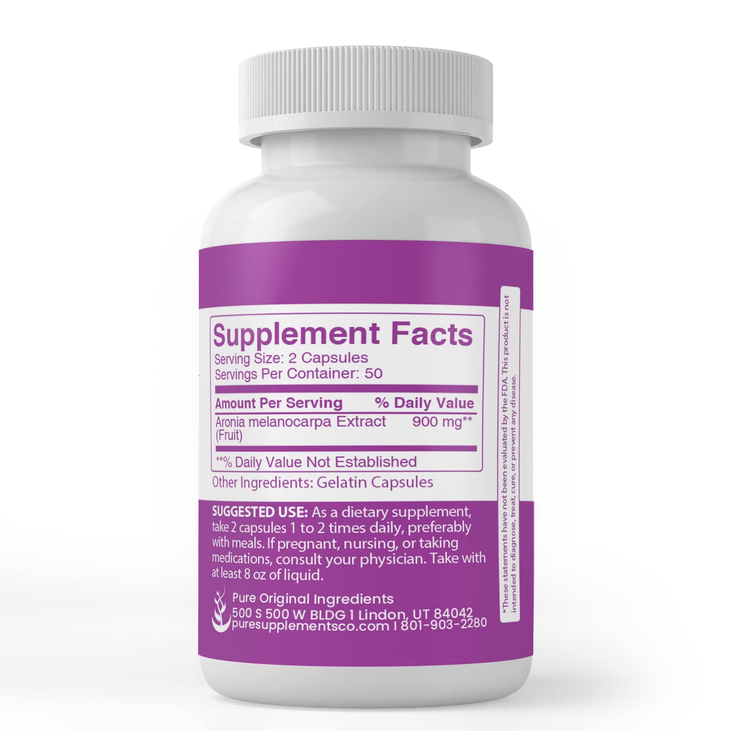 Aronia Berry Extract Capsules (Chokeberry) – 100 Count | Pure Original Ingredients