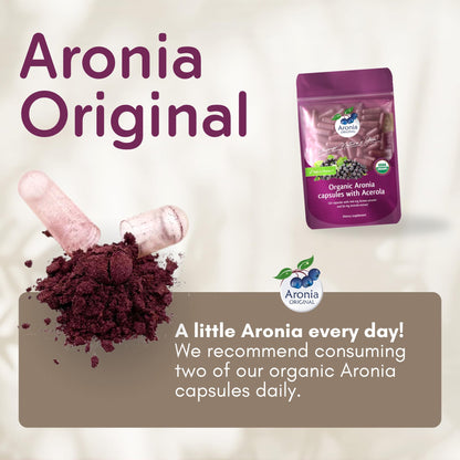 Organic Aronia Berry Capsules (60 Servings) – 10:1 Aronia Extract + 120 mg Acerola Cherry per Serving | Vitamin C & Antioxidants | Black Chokeberry Supplement