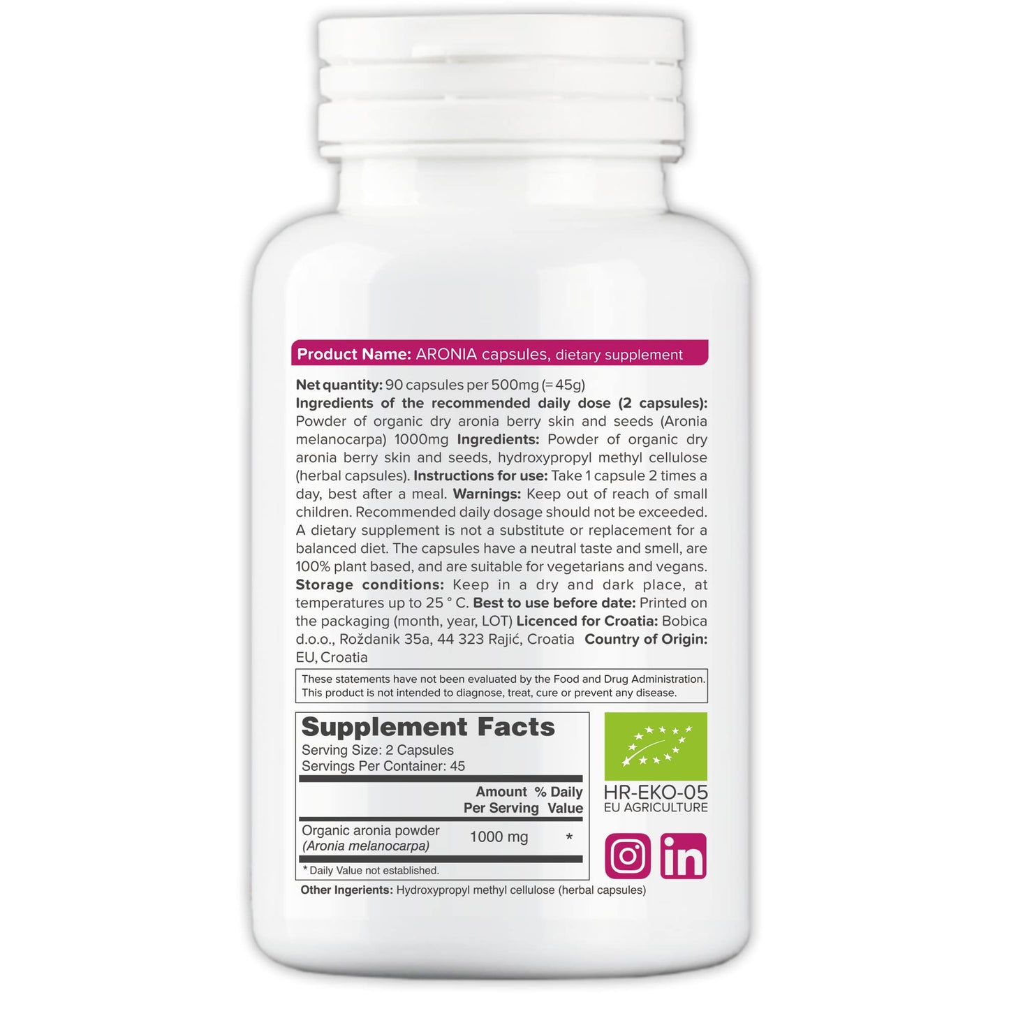 Organic Aronia Berry Capsules – Immune Support, 500mg | 90 Vegan Caps