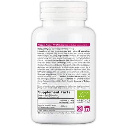 Organic Aronia Berry Capsules – Immune Support, 500mg | 90 Vegan Caps