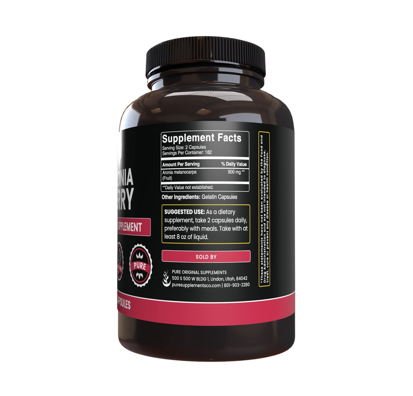 PURE ORIGINAL INGREDIENTS Aronia Berry Extract - 365 Capsules | No Additives