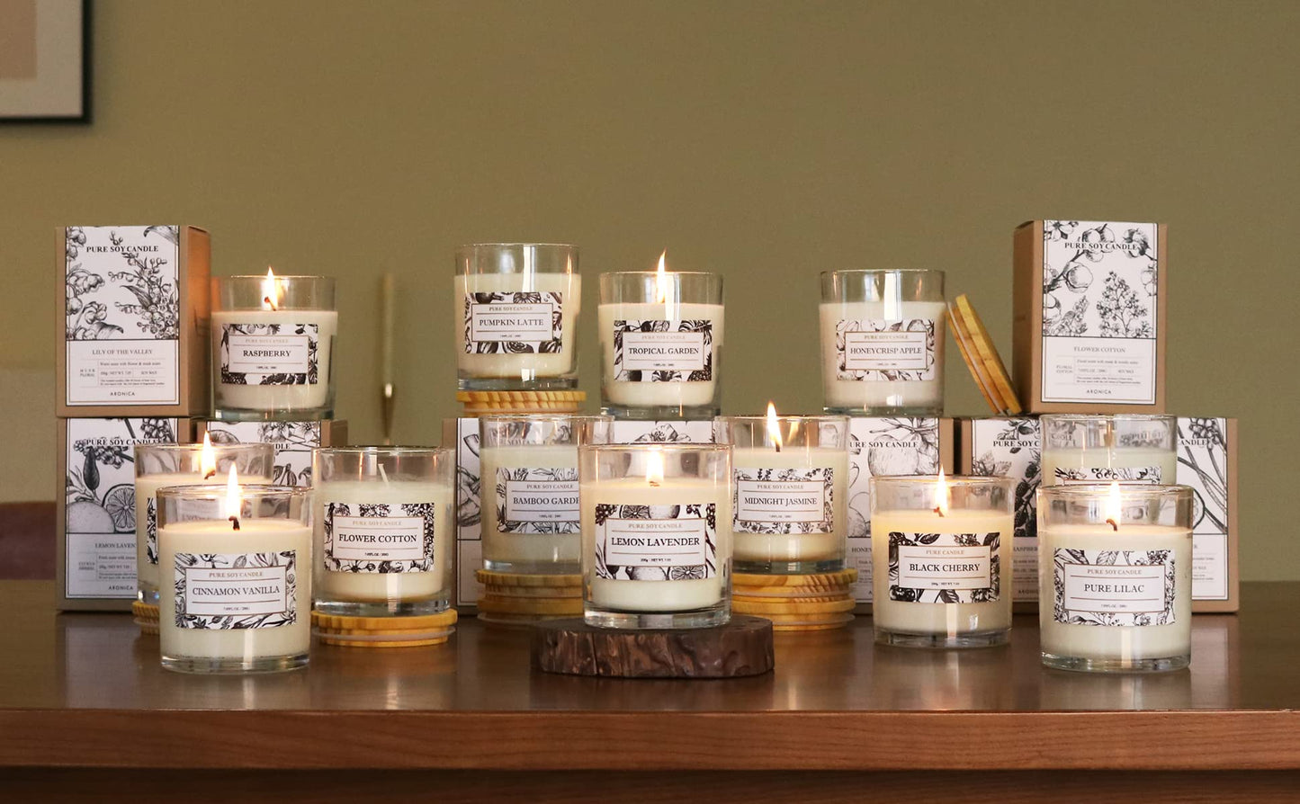 Aronica Cotton Candle - Home Scented Soy Wax, Baby Powder & Lily of the Valley