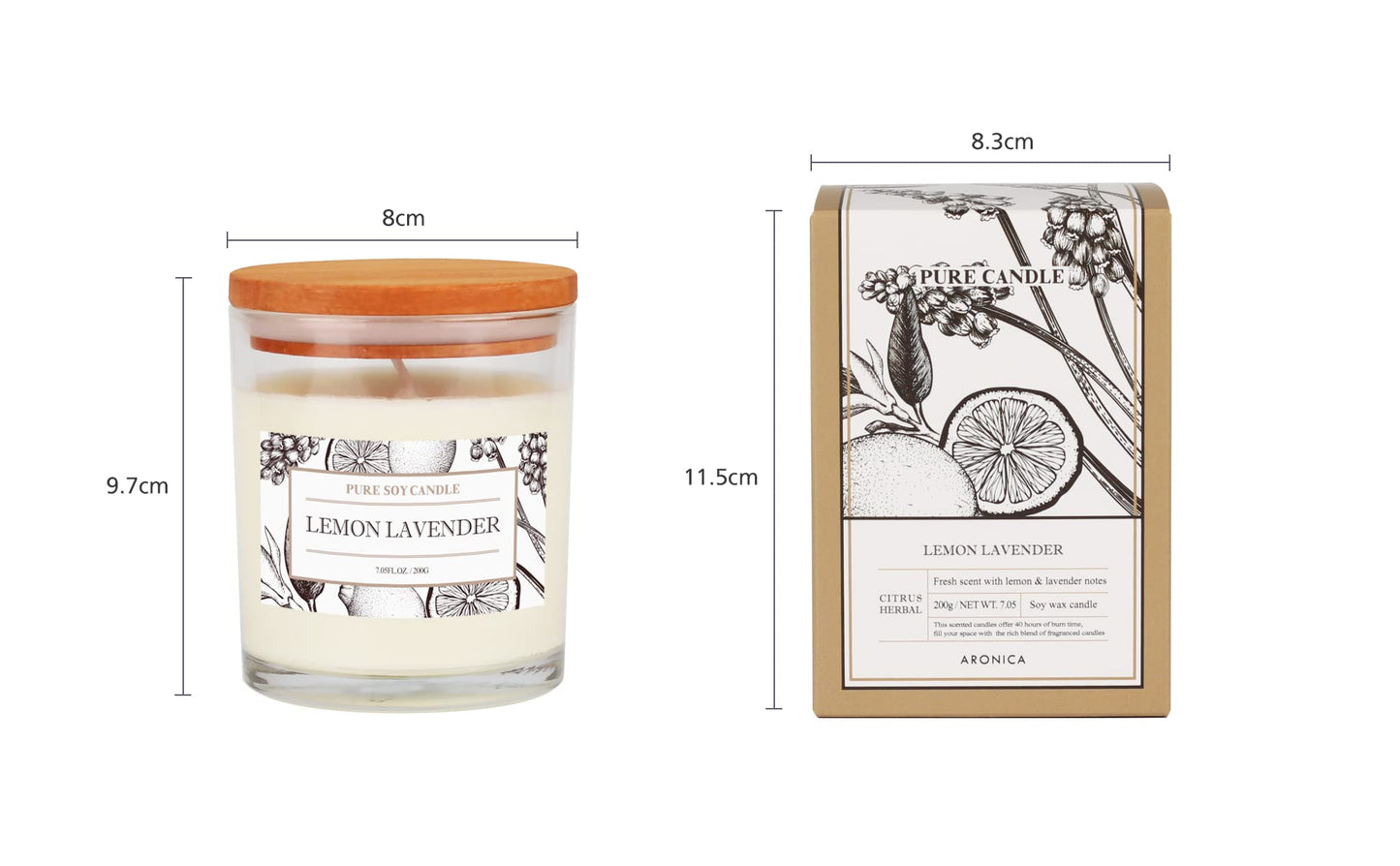 Aronica Cotton Candle - Home Scented Soy Wax, Baby Powder & Lily of the Valley