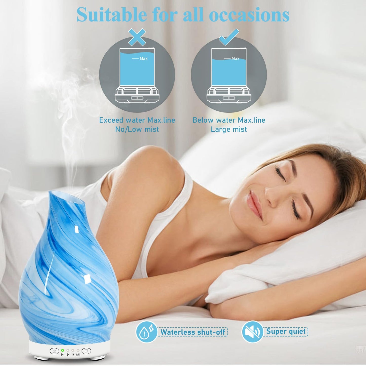 Art Glass Essential Oil Diffuser 120ml – 7 Color LED Lights, 4 Timer Settings, Quiet Cool Mist Humidifier | Gift for Women & Mom
