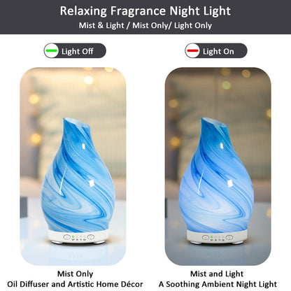 Art Glass Essential Oil Diffuser 120ml – 7 Color LED Lights, 4 Timer Settings, Quiet Cool Mist Humidifier | Gift for Women & Mom