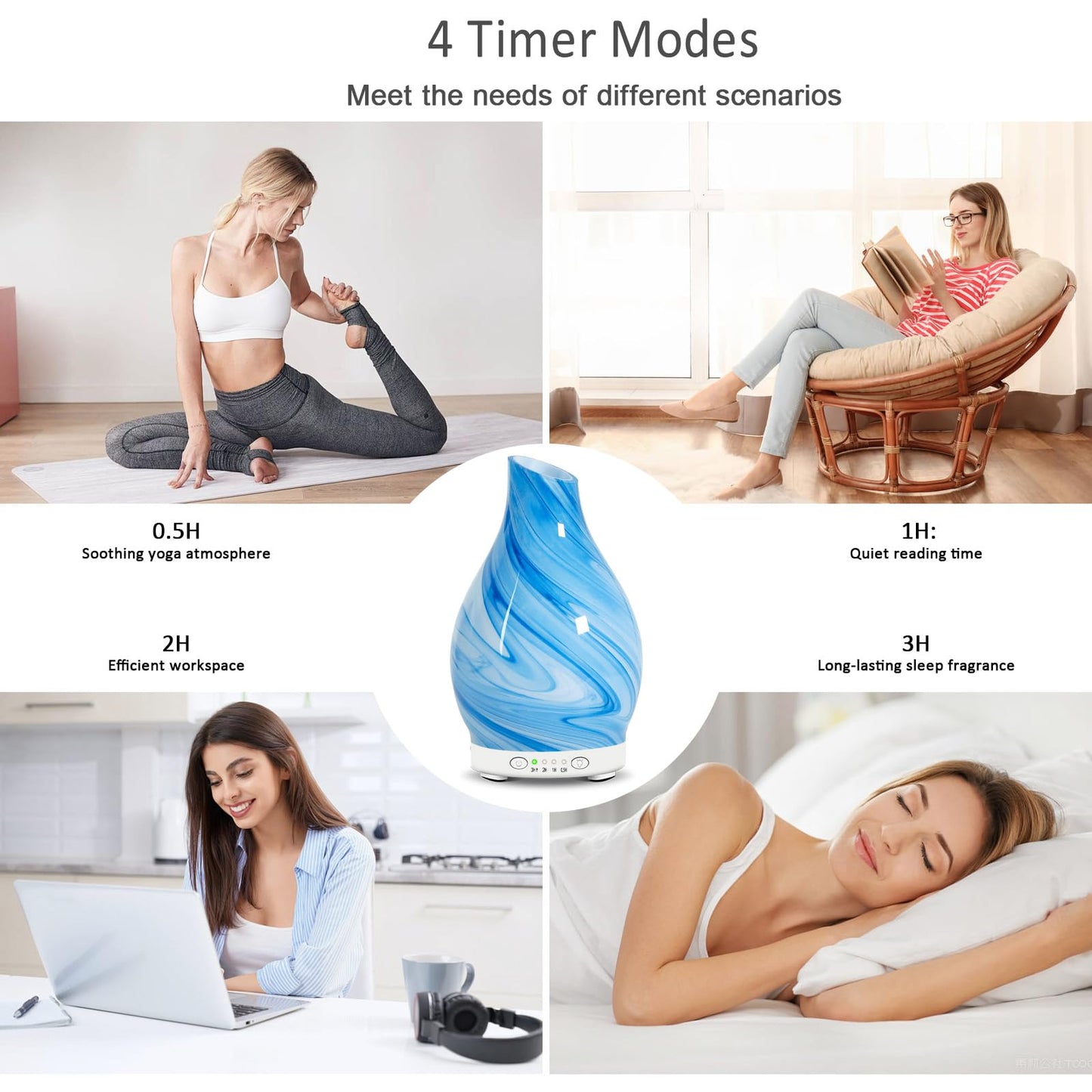 Art Glass Essential Oil Diffuser 120ml – 7 Color LED Lights, 4 Timer Settings, Quiet Cool Mist Humidifier | Gift for Women & Mom
