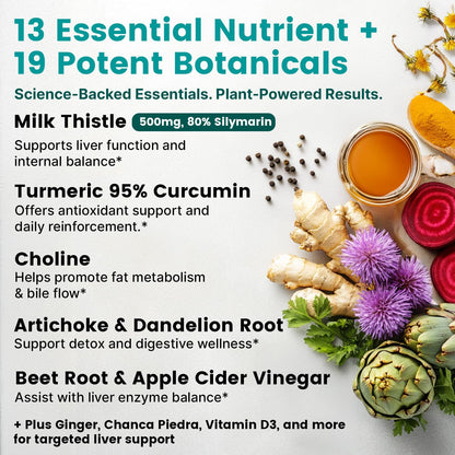 32-in-1 Liver Support Supplement – Milk Thistle, Silymarin, Artichoke, Beetroot (1426mg, 90ct)