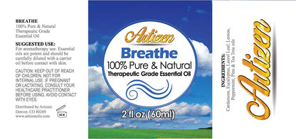 Artizen Breathe Blend Essential Oil 4oz – Pure & Natural Eucalyptus & Peppermint for Aromatherapy