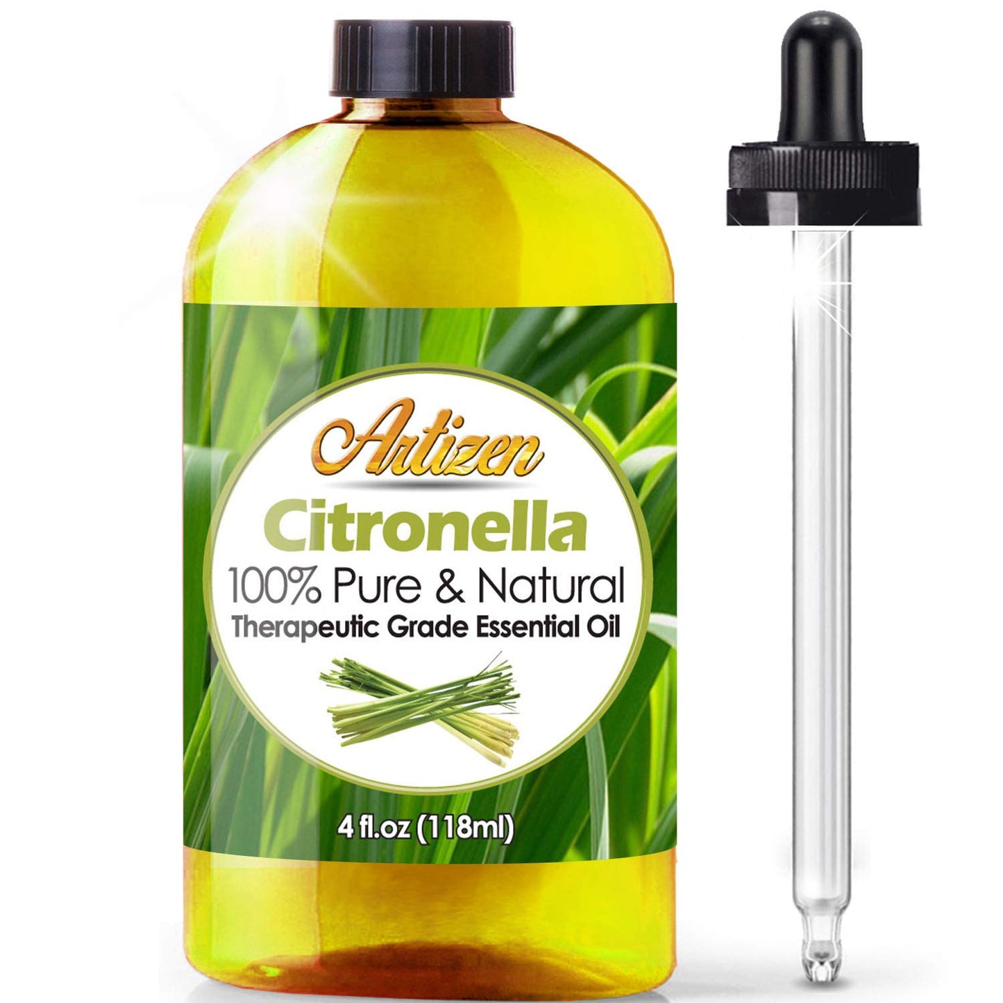 Artizen Citronella Essential Oil – 100% Pure & Natural, Undiluted Therapeutic Grade, 4oz for Aromatherapy, Skin Therapy & Outdoor Use