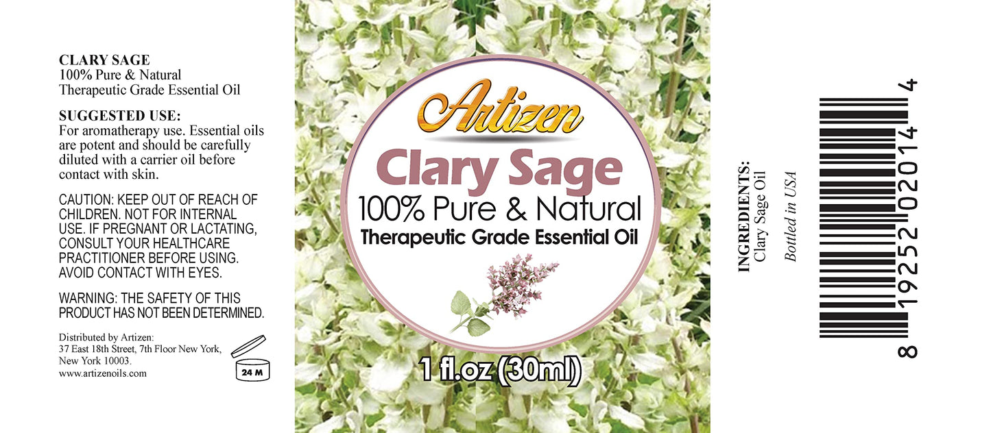 Artizen Clary Sage Essential Oil - 30ml (1 Fl Oz) - Pure & Natural
