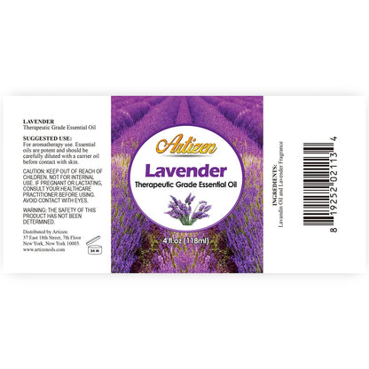 Artizen Lavender Essential Oil 4 oz – Pure Aromatherapy for Diffuser, Skin & Hair | UV Glass Bottle