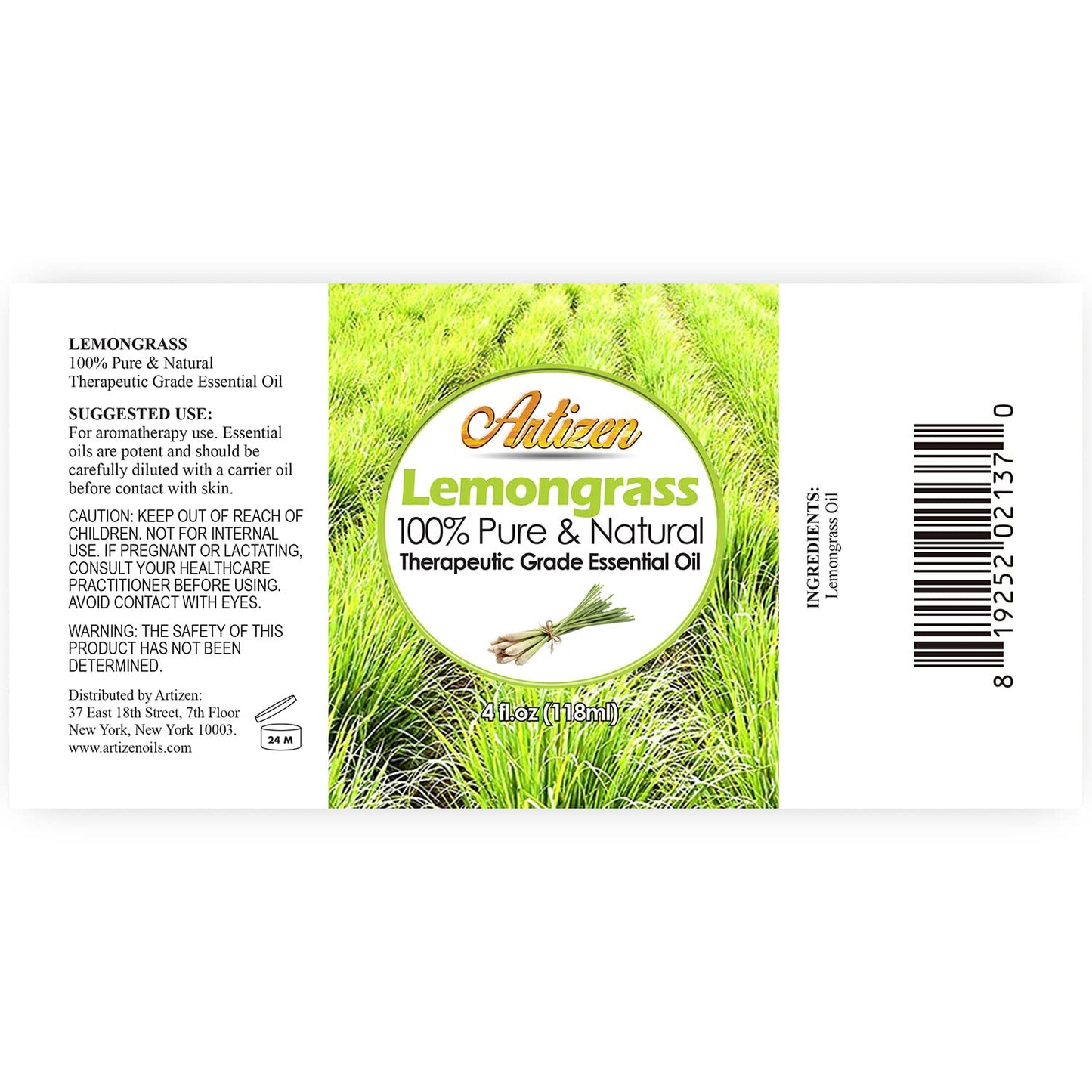 Artizen Lemongrass Essential Oil - 4oz (4 Fluid Ounces) - 100% Pure & Natural