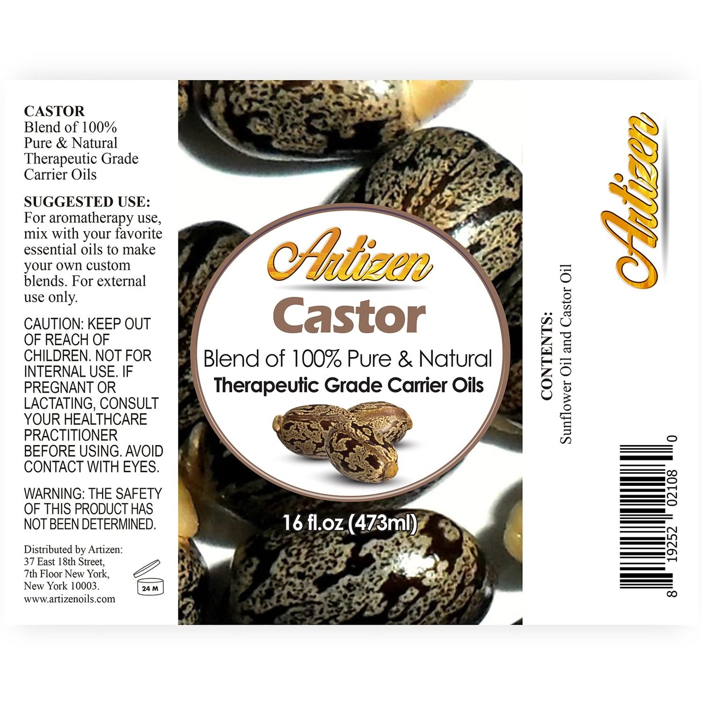 Artizen Pure Castor Oil – Therapeutic Grade (16oz) | Hair & Skin Moisturizer