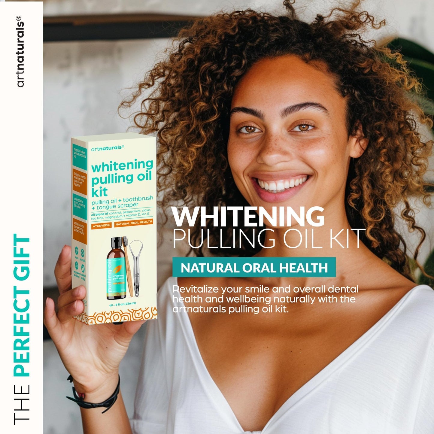 artnaturals Coconut Oil Pulling Set (8oz) – Bamboo Toothbrush & Tongue Scraper, Alcohol-Free Mouthwash
