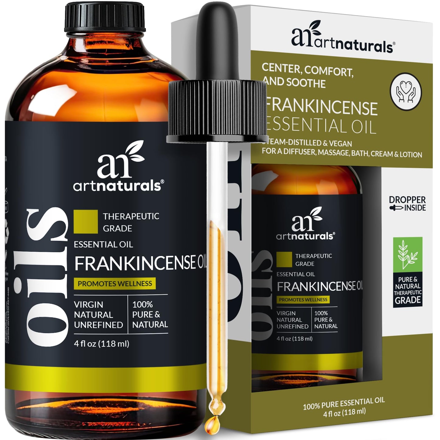 artnaturals Frankincense Essential Oil (4.0 Fl Oz / 118ml) – 100% Pure, Undiluted Therapeutic Grade for Aromatherapy & Diffusers