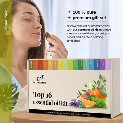 ArtNaturals Aromatherapy Essential Oil Set – 16 Pure Therapeutic-Grade Oils, Premium Gift Pack (Lavender, Peppermint, Tea Tree, Eucalyptus)