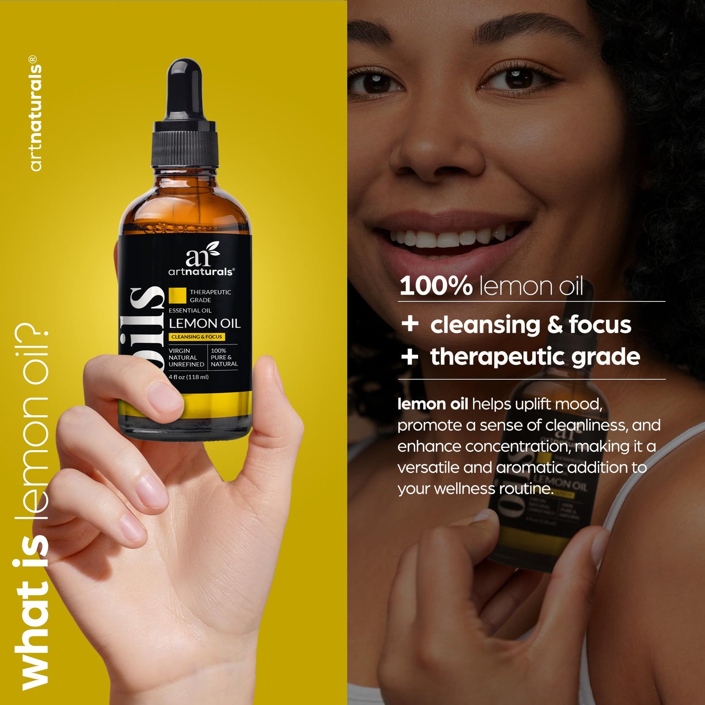 ArtNaturals Lemon Essential Oil 4 oz (118 ml) – 100% Pure, Therapeutic Grade – For Skin, Hair, Aromatherapy & Diffuser