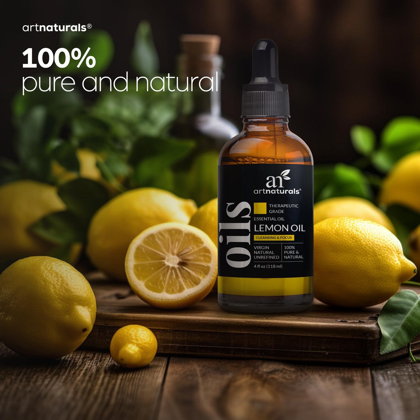 ArtNaturals Lemon Essential Oil 4 oz (118 ml) – 100% Pure, Therapeutic Grade – For Skin, Hair, Aromatherapy & Diffuser