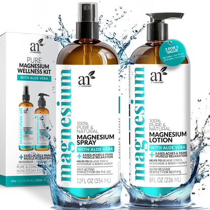 ArtNaturals Magnesium Oil Spray 12 oz + 8 oz Lotion – Sleep & Relax Relief