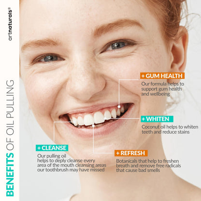 artnaturals Coconut Oil Pulling Set (8oz) – Bamboo Toothbrush & Tongue Scraper, Alcohol-Free Mouthwash