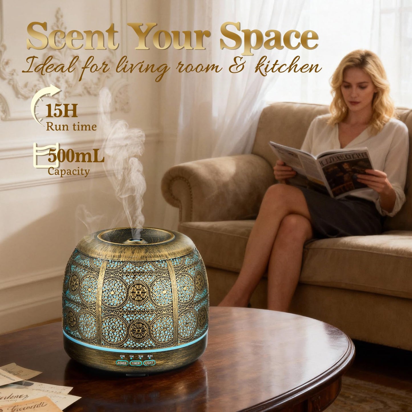ARVIDSSON 500ml Ultrasonic Essential Oil Diffuser for Large Rooms | Metal Design