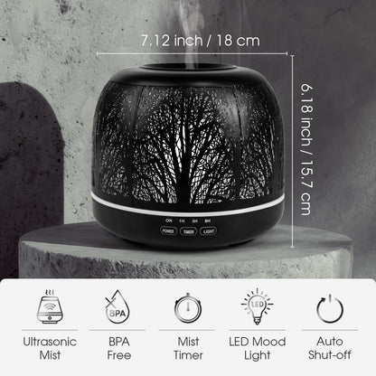 ARVIDSSON 500ml Essential Oil Diffuser – Metal Diffuser for Large Rooms, 7-Color Mood Light, Auto Shut-Off, Timer, Gift for Women – Black Tree