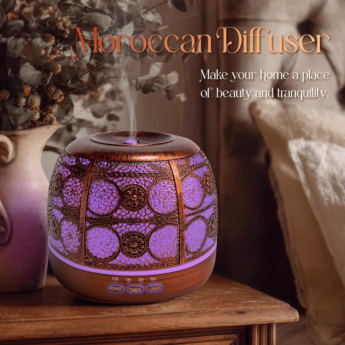 ARVIDSSON 500ml Essential Oil Diffuser – Metal Design, 12h Mist, Mood Light