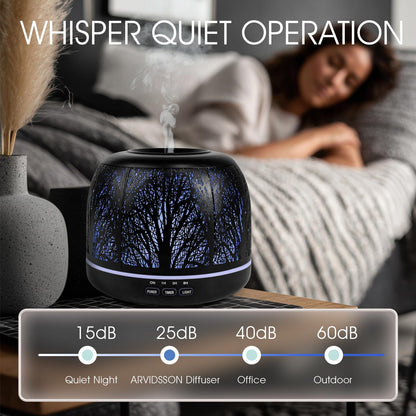 ARVIDSSON 500ml Essential Oil Diffuser – Metal Diffuser for Large Rooms, 7-Color Mood Light, Auto Shut-Off, Timer, Gift for Women – Black Tree