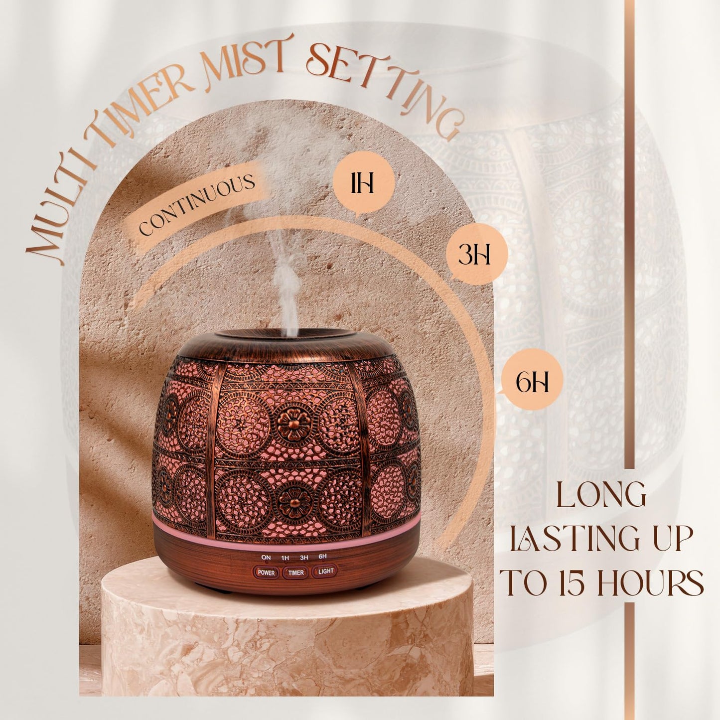 ARVIDSSON 500ml Essential Oil Diffuser – Metal Design, 12h Mist, Mood Light