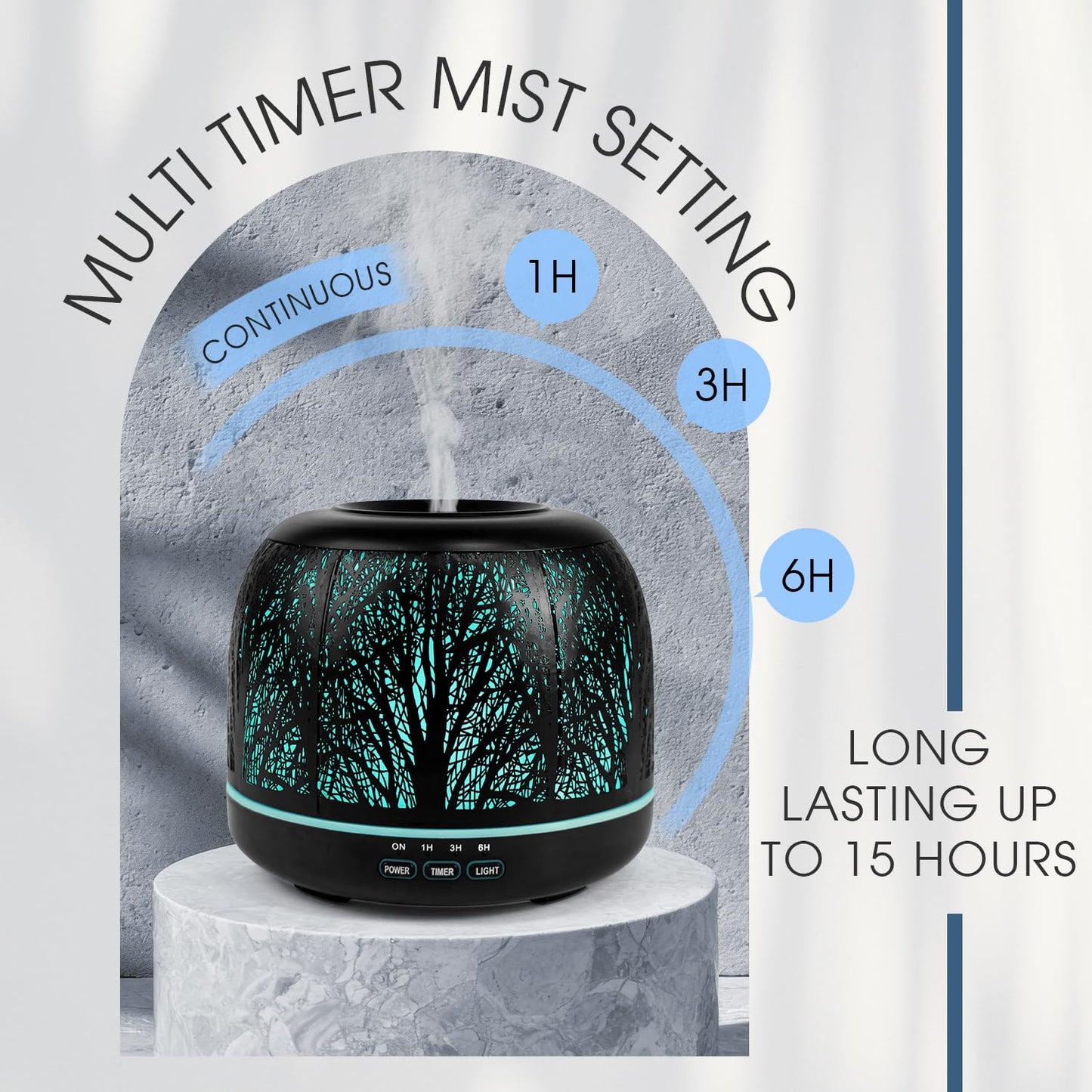 ARVIDSSON 500ml Essential Oil Diffuser – Metal Diffuser for Large Rooms, 7-Color Mood Light, Auto Shut-Off, Timer, Gift for Women – Black Tree