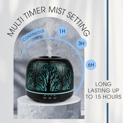 ARVIDSSON 500ml Essential Oil Diffuser – Metal Diffuser for Large Rooms, 7-Color Mood Light, Auto Shut-Off, Timer, Gift for Women – Black Tree