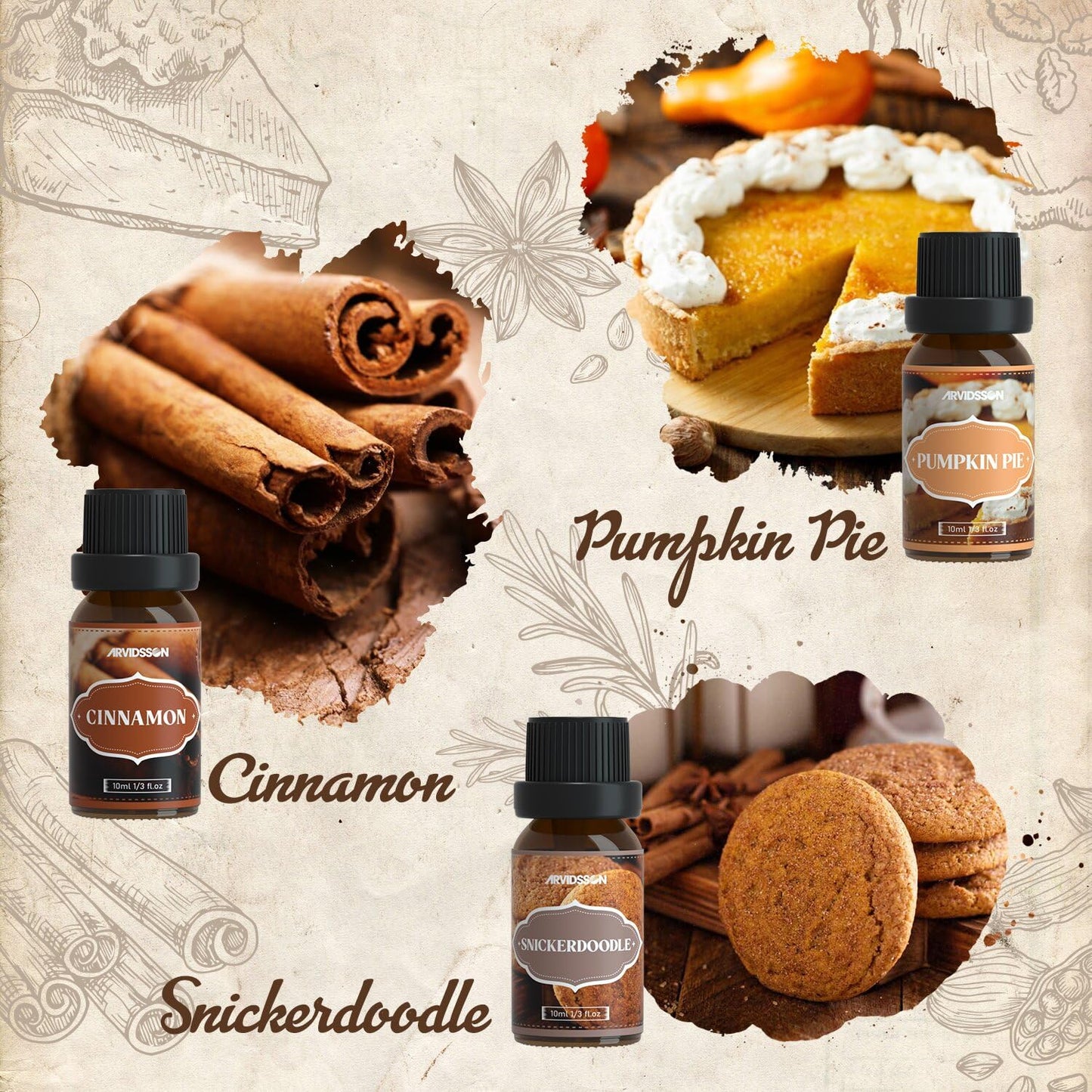 Autumn Spice Essential Oils Set | Cinnamon Pumpkin Pie Harvest Diffuser Scents