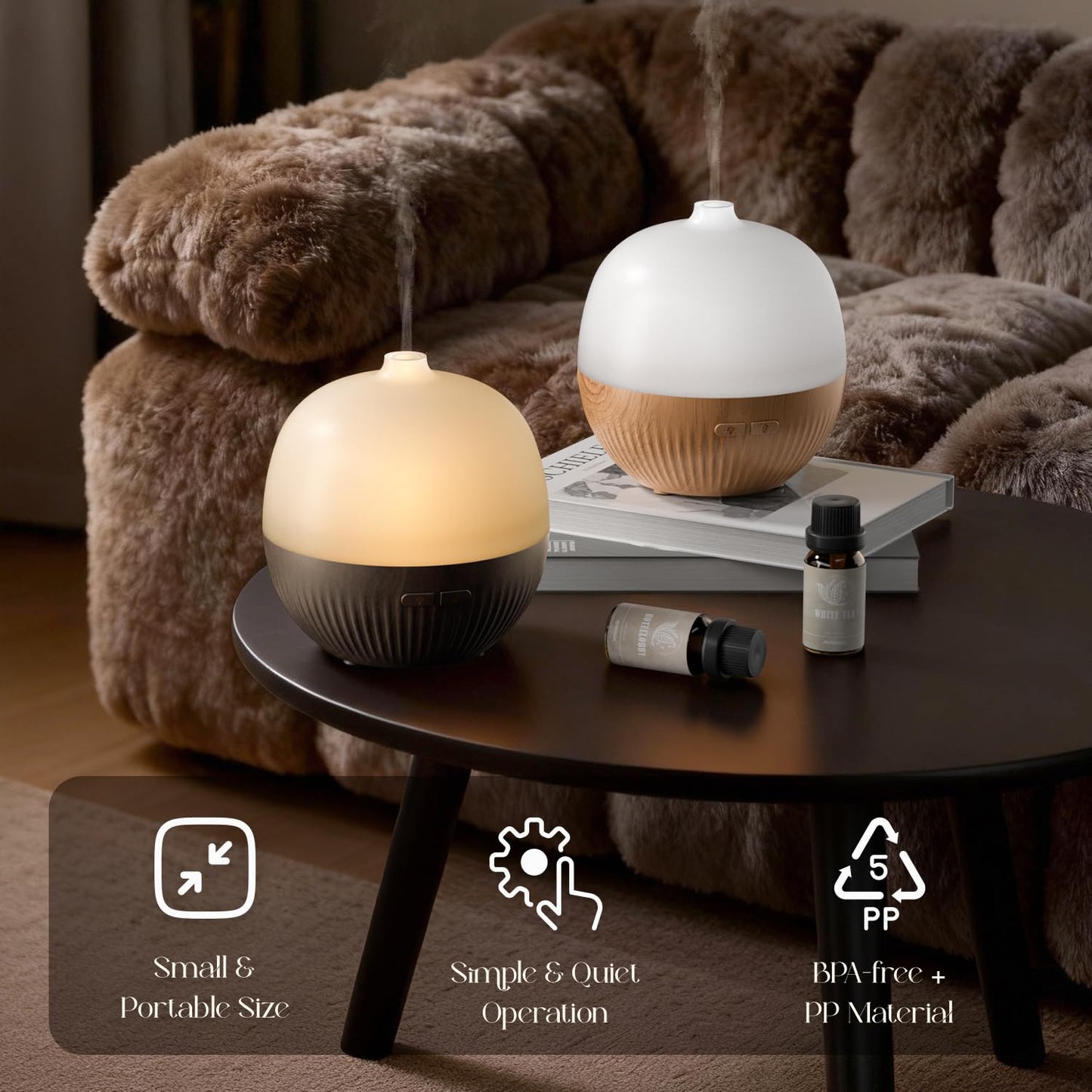 ARVIDSSON 100ml Essential Oil Diffuser - Ultrasonic Diffuser with Mood Light (Dark Wood)