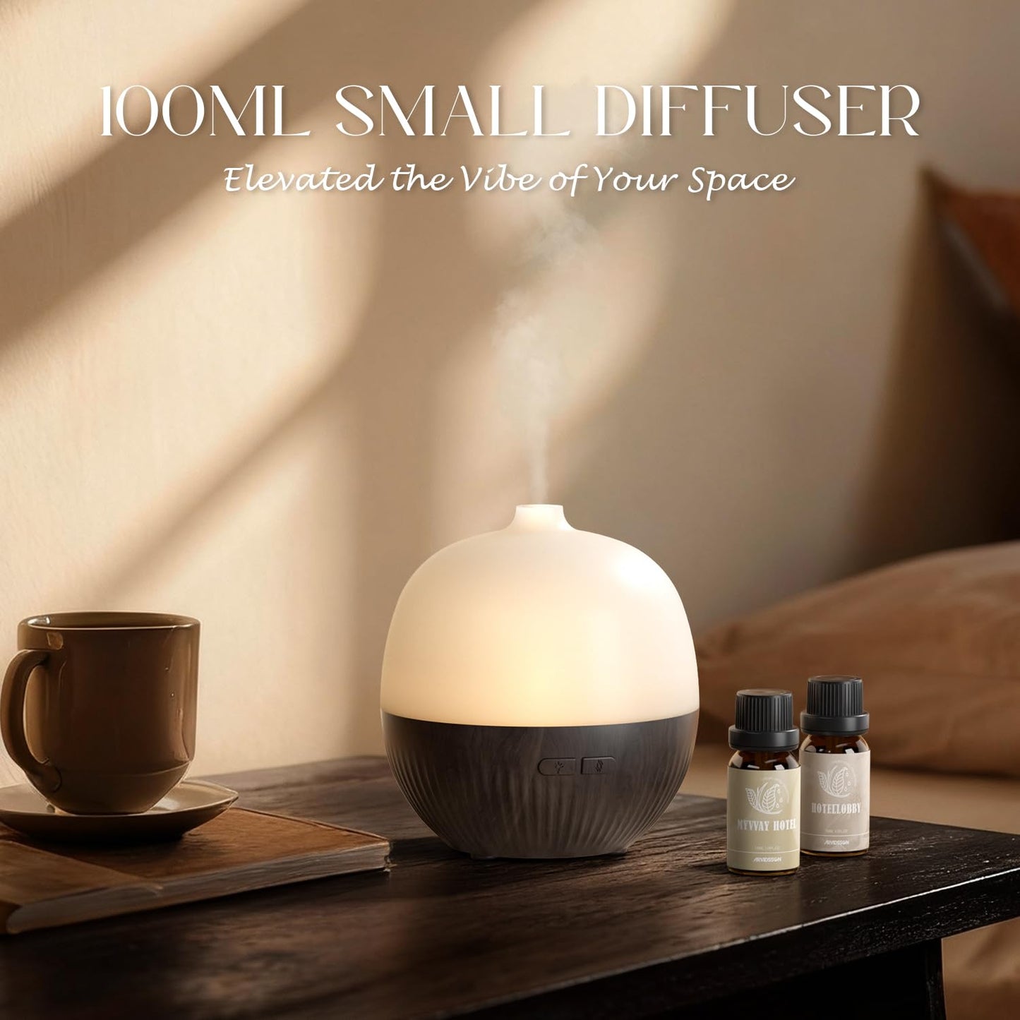 ARVIDSSON 100ml Essential Oil Diffuser - Ultrasonic Diffuser with Mood Light (Dark Wood)