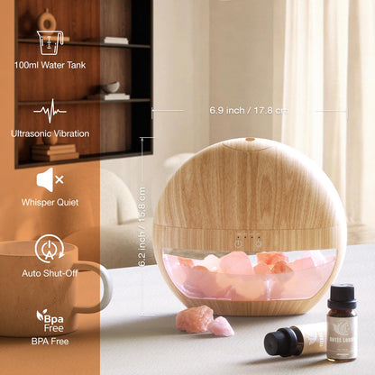 ARVIDSSON Himalayan Salt Lamp Diffuser – Essential Oil Ultrasonic Humidifier (Wood Grain)