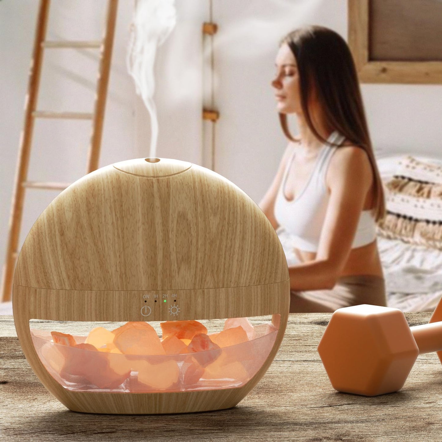 ARVIDSSON Himalayan Salt Lamp Diffuser – Essential Oil Ultrasonic Humidifier (Wood Grain)