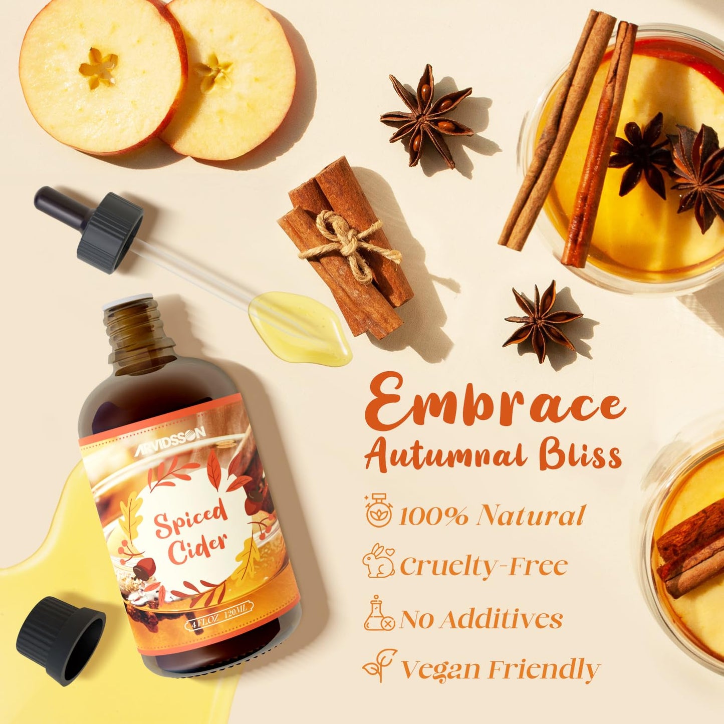 ARVIDSSON Spiced Cider Fragrance Oil 4 Fl Oz | Natural Autumn Aromas