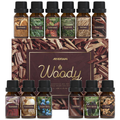 ARVIDSSON Woody Essential Oils Set – 12x10ml Woodsy Oils Gift Set for Diffusers