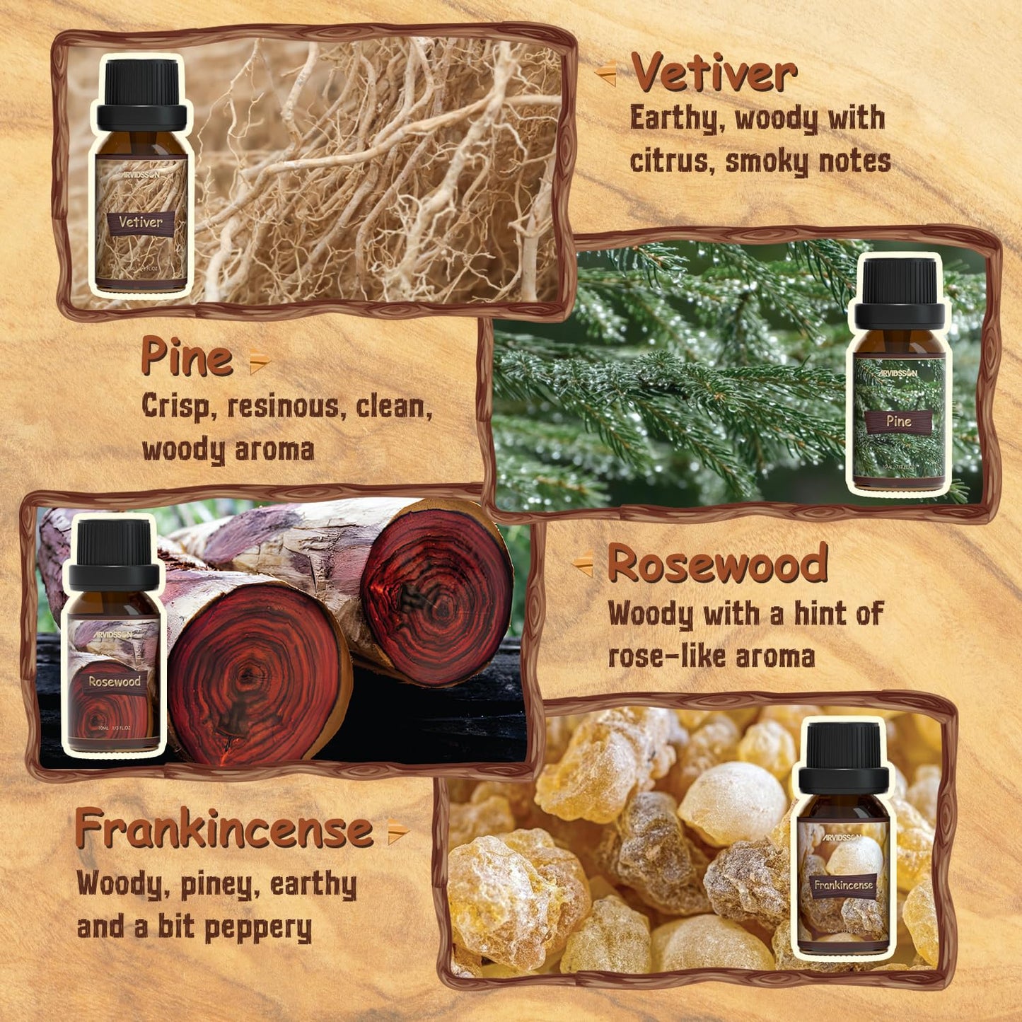 ARVIDSSON Woody Essential Oils Set – 12x10ml Woodsy Oils Gift Set for Diffusers