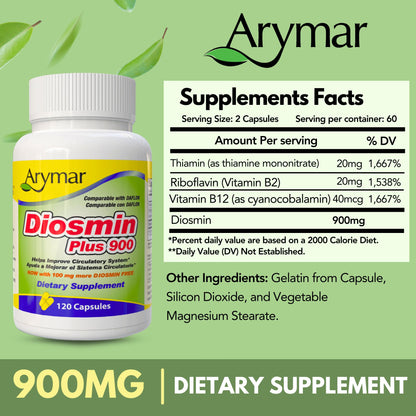 Arymar Diosmin Plus 900 – Circulatory System Support | 60 Capsules