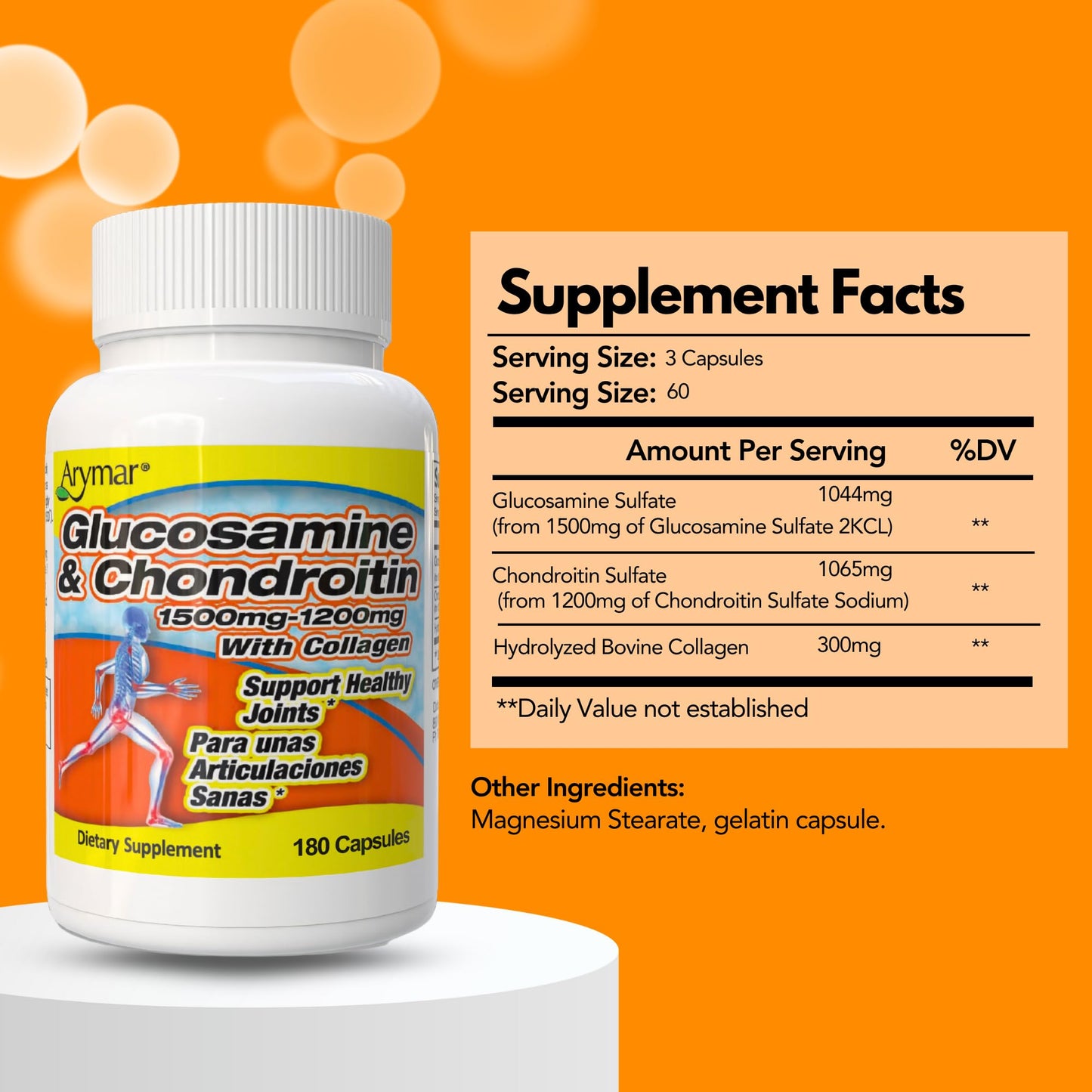 ARYMAR Glucosamine & Chondroitin with Collagen – 180 Capsules