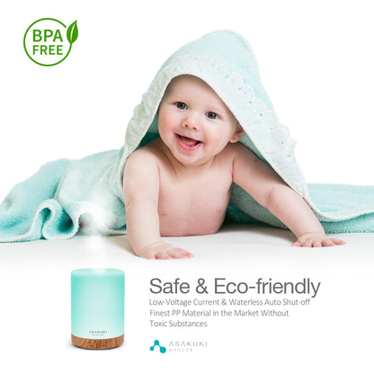 ASAKUKI 300ml Essential Oil Diffuser - 5-in-1 Quiet Humidifier with 7 LED Colors | Light Brown