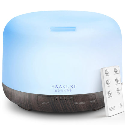 ASAKUKI 500ml Essential Oil Diffuser with Remote - 5-in-1 Ultrasonic Humidifier