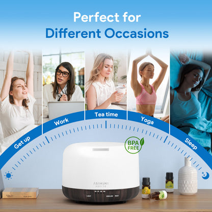 ASAKUKI 500ml Essential Oil Diffuser with Remote - 5-in-1 Ultrasonic Humidifier